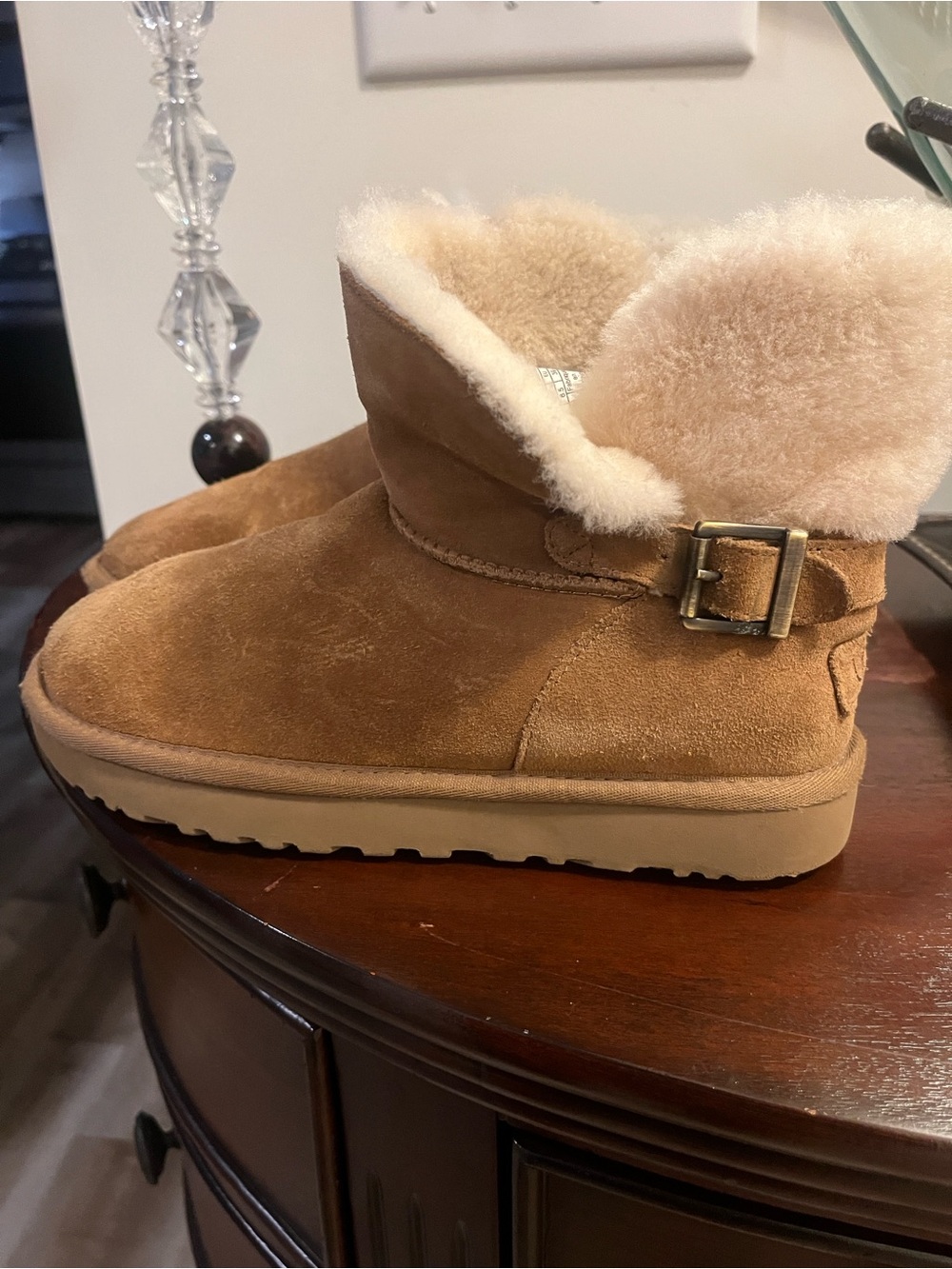 UGG Suede Shearling-Lined Short Boots - Chestnut